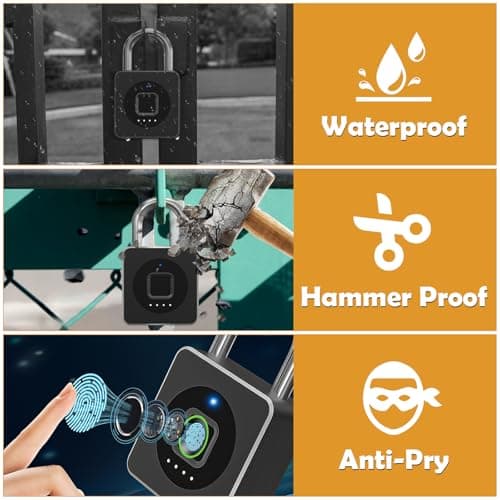 Anweller Fingerprint Padlock,Smart Padlock with APP,Biometric Padlocks with Fingerprint,Gym Locker Padlocks Waterproof Suitable for Gym, Locker, Gates, Fence and Storage Black — view 6