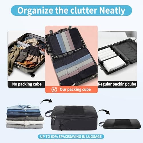Compression Packing Cubes for Backpack,Travel Organisers, 6PCS Travel Packing Cubes for Suitcases Extensible Suitcase Organiser Bags(Black) — view 4