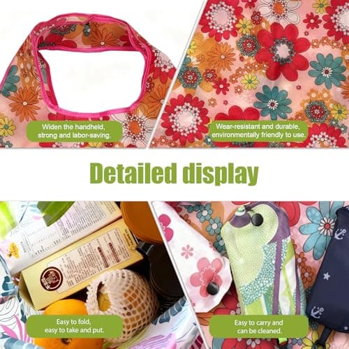 6 Pcs Foldable Shopping Bags, Eco-Friendly Reusable Tote Waterproof — view 3