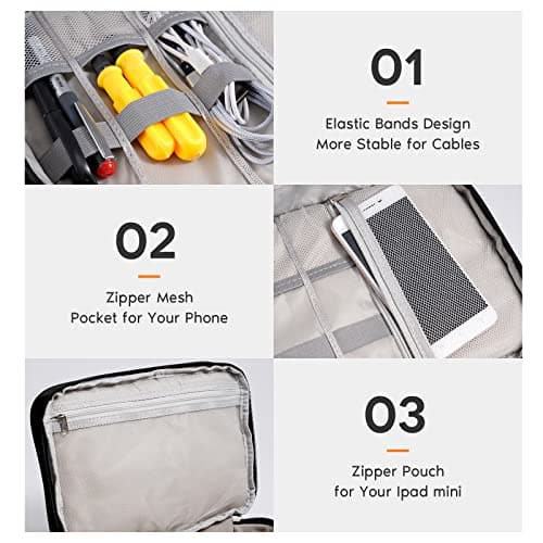 OrgaWise Travel Cable Organiser Bag, 3-Layer Tech Case, Black — view 4