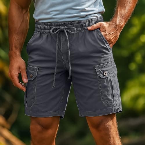 Men's Classic Cargo Shorts with Zip Button Closure, Multi-Pocket Design for Outdoor Sports & Work, Lightweight Summer Trousers, Quick-Dry Fabric (Grey, M) — view 3