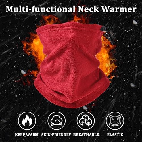 LWAQWHU Winter Neck Warmer Fleece Windproof Bandana Neck Gaiter Adjustable Drawstring Face Scarf for Men Women Unisex Outdoor Sports Skiing Fishing Motorcycle Running Cycling (Red) — view 3