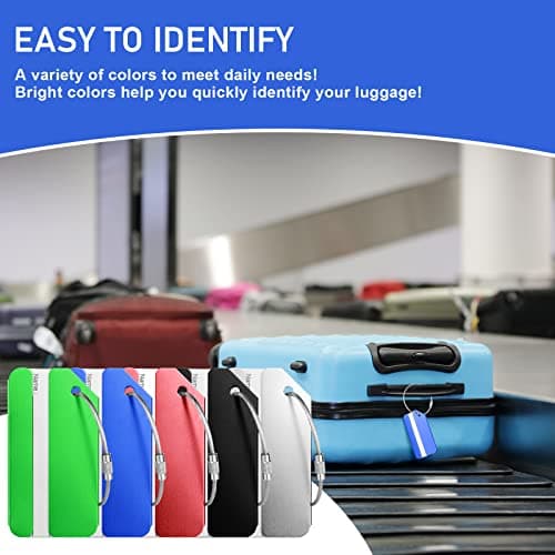 Flintronic 5 Pcs Luggage Tags, Aluminum Alloy Baggage Labels, Suitcase ID Tag Set, Handbag Tag Labels Travel Accessories for Checked Luggage, Hand Luggage and Handbags - Multicolors — view 6
