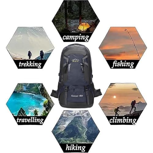 Mxaeyar 60L Hiking Backpack,Waterproof Travel Backpack,Lightweight Camping Rucksack with Machine Washable Design,Unisex Trekking Bag for Outdoor Adventures, Cycling, Daily Use，Dark Blue — view 5