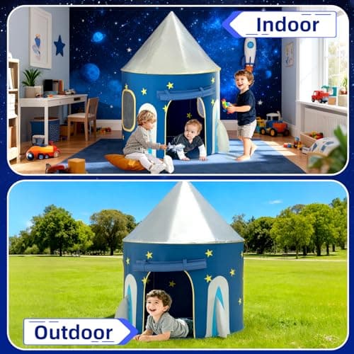 KORIMEFA Rocket Ship Play Tent for Kids Age 1-8, Blue, 105x105x135cm — view 2