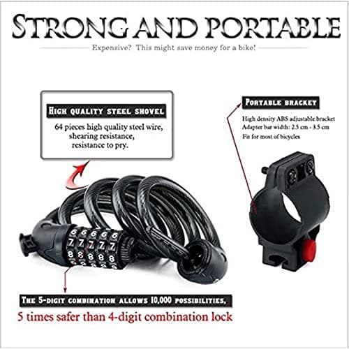 Bike Lock, GOFRIEND Bicycle Lock High Security 5 Digit Resettable Combination Coiling Cable Locks Best for Bicycle Outdoors, 1.2mx12mm (Blue) — view 3