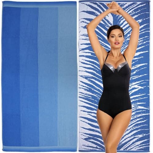 SweetNeedle Topical Palm Beach Towels for Adults Pack of 2 - Hawaii Blue - 100% Cotton Terry Ringspun Hotel Pool Bath Towel, Quick Dry, Low Lint, Super Absorbent Swim large towel, 76 x 152 cm — view 2