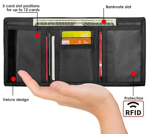 Slim Fabric RFID Wallet for Men UK, Minimalist Thin Wallet with Zip Pocket and Note Compartment, Compact Front Pocket Wallet for Cards, Cash, Lightweight Everyday Wallet for Work, Travel and Daily Use — view 3