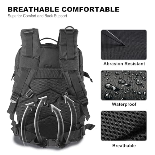 owwasd Military Backpack 45L Waterproof Tactical Backpack Molle Backpacks Large Back pack for Travelling,Trekking,Camping,Hiking,Fishing,Hunting,Gym,Outdoor Activities (Black) — view 3