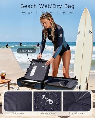COOLIFE EasyJet Vacuum Cabin Suitcase 55X40X20cm + Vacuum Bag for Travel +60% with Pump | ABS Hard Shell, 8 Wheels & TSA Lock - for Ryanair, Europe, Business, Study Abroad, Cruise | Carry On Suitcase — view 6