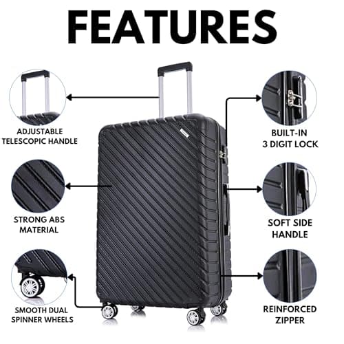 FLYMAX 32" Extra Large Suitcase 4 Wheel Lightweight Suitcases Luggage Hard Shell ABS Travel Case Hold Check in Fits 23kg - 35kg + 3 Digit Lock + 1 Year Warranty 125 Litre Capacity — view 3