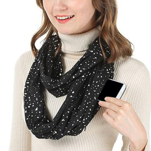 Scarf With Pockets, Stylish And Functional Design, 25 X 180cm, Solid Color Scarf With Hidden Zipper Pocket, Lightweight Travel Neck Wrap, Versatile Styling Accessory, For Daily Wear, Parties