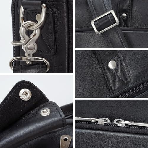 TIDING Men's Full Grain Leather Briefcase for 17 Inch Laptop Waterproof Bag — view 6