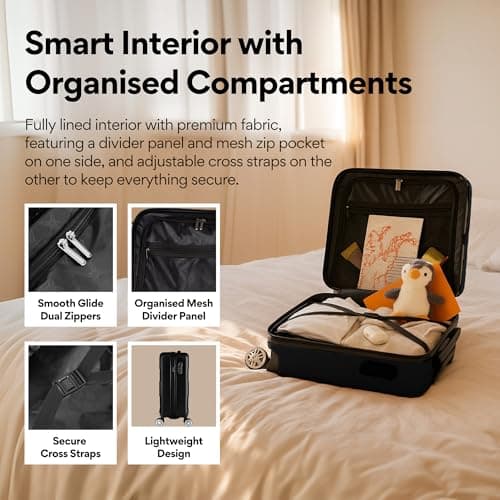 WORLD EXPLORER Black Cabin Suitcase 55x40x20cm, 34L ABS Hardshell, 4 Wheels — view 4