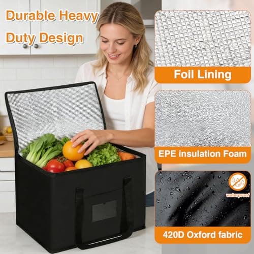 40L Oxford Cloth Cooler Bag, Thermal Cool Bag & Foldable Food Delivery Bag, Insulated for Hot & Cold Food, Durable for Picnic Camping BBQ Family Outdoor Travel & Grocery Shopping, Insulated lunch Bag — view 4
