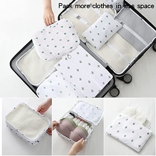 12Pcs Packing Travel Cubes for Suitcase Luggage Organizers with 5 Drawstring Bags,Suitcase Organiser Bag with Waterproof Shoe Storage Bag Compression Pouches White — view 5