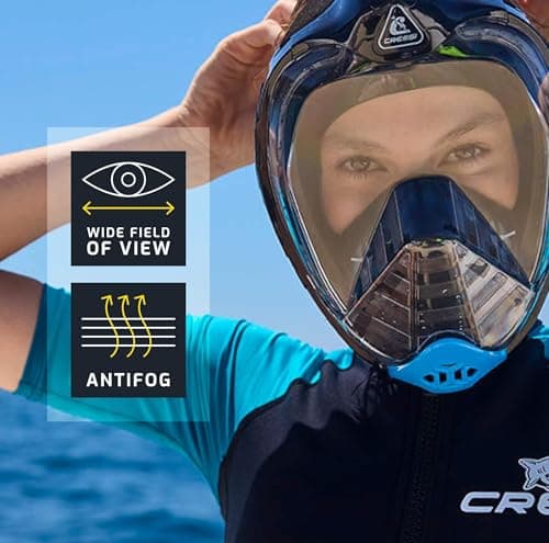 Cressi Bali Full Face Snorkel Mask - Panoramic Diving Mask - Dry-Top Snorkel Set for Adults - Leak-Free Scuba Equipment - Black / Blue - S/M - Full Face — view 6