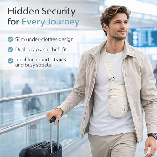 Anti-Theft Travel Money Belt, Black, Adjustable Waist or Crossbody Pouch — view 2
