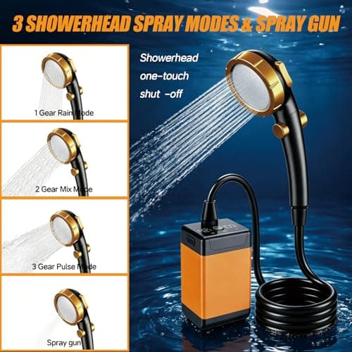 Camping Shower, 4H Runtime 9600mAh Rechargeable Portable Shower Pump — view 5