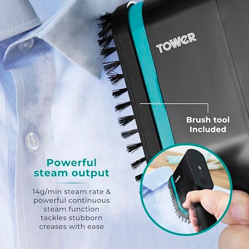 Tower Garment Steamer 1400W, Handheld Clothes Steamer for Fast Crease Removal, Compact Design, 14g/min Continuous Steam, Ceramic Soleplate, 80ml Tank, Teal (T22038TL) — view 5
