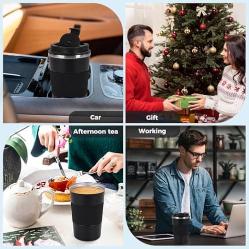 qisheng Coffee Travel Mug, 380ml Insulated Coffee Cup with Leakproof Lid- Reusable Cups Stainless Steel Double Wall Vacuum Thermal Mug for Hot and Cold Water Tea - White — view 6