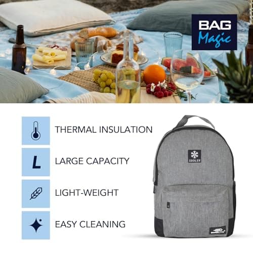 Bordlite Cooler Backpack Insulated Lunch Bag – Leakproof, Water Resistant, Large Capacity Cool Bag for Work, Travel, Picnic, Beach – Thermal Backpack with Pockets & Bottle Holder, 28x15x39cm - Grey - — view 2