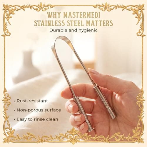 MasterMedi Tongue Scraper with Travel Case 1 Pack, Bad Breath Treatment Tongue Scraper for Adults & Kids, Stainless Steel Metal Tongue Scraper, Easy to Use Tongue Cleaner for Hygiene and Self Care — view 4