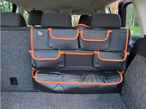 OLPRO Rear Double Car Seat Organiser – Orange – Back Seat Storage with Closable Pockets, Mesh Panel & Easy Install – Car Seat Organiser for Kids, Long Journeys, Vans, Motorhomes — view 6