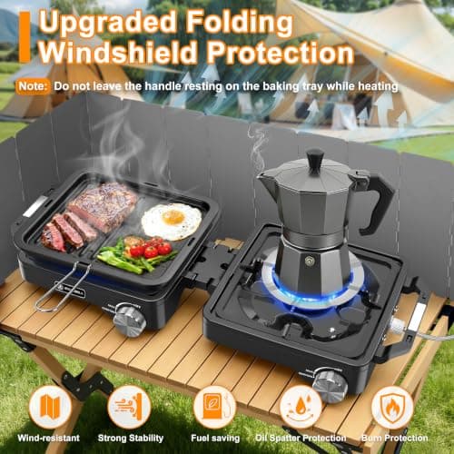 2-Burner Pro Camping Stove,7000W Camping Stove Gas Portable,Foldable Gas Stove,Windscreen Griddle, Portable Stove,Camping Essentials,Suitable For Outdoor Cooking,WinterMoot,Grilling — view 2