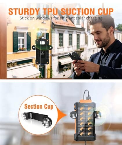 Solar Power Bank 26800 mAh with 4 Solar Panels, Power Bank USB-C 18W Quick Charge for Compatible Phones, IPX7 Waterproof Outdoor External Batteries with Flashlight Light/SOS/Strobe — view 4
