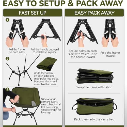 MARCHWAY Lightweight Folding Camping Chair with Spring Lock, Stable Compact Portable for Outdoor Camp, Travel, Beach, Picnic, Festival, Hiking, Backpacking (Green) — view 6