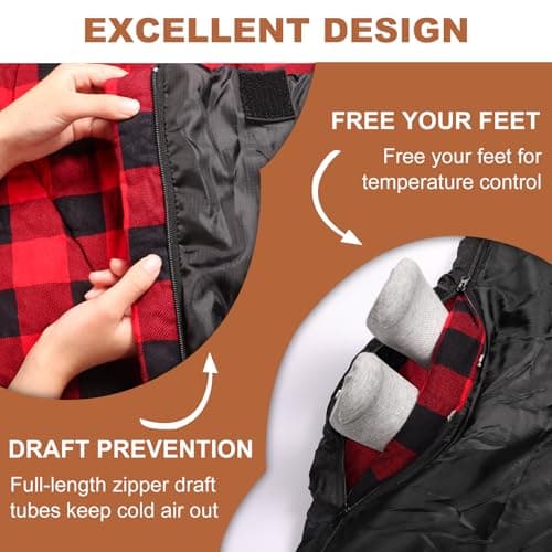 ETGLCOZY Double Sleeping Bag for Adults Camping, XL 2 Person, Black/Red — view 6