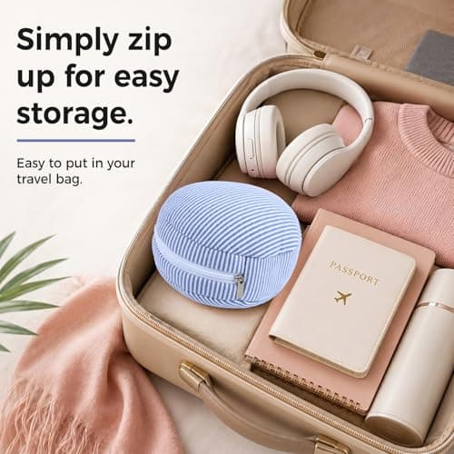 FACHOI Travel Pillow for Airplane, Travel Neck Pillows with Eye Mask, Round Plush Sleeping Pillows Travel Essential Flight Pillows for Sleeping Airplane F4-YZJZ — view 5