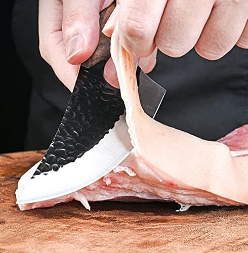 Fubinaty Japanese Chef's Knife Handmade Forged Full Tang Kitchen Knives 6'' High Carbon Steel Cooking Knife with Leather Sheath and Ergonomic Rosewood Handle — view 4