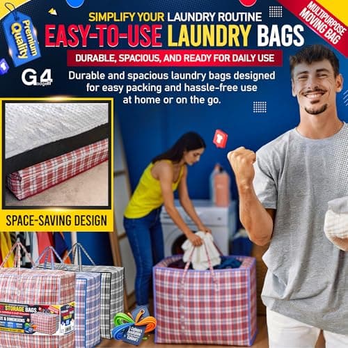 G4GADGET Laundry Bags with Zip 2 Pack (80x60x30cm) – Jumbo Reusable Laundry & Storage Bags for Clothes, Bedding, Travel, Moving House, Wardrobe Organisation — view 6