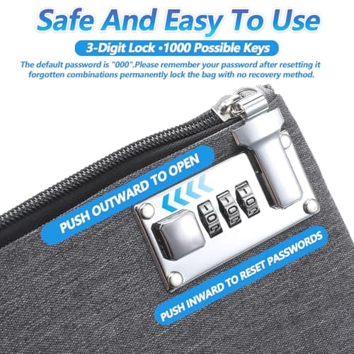 Money Bag with Lock, 5x8in Nylon Notary Bag with Lock, 3-digit Combination Locking Bank Bags for Store Cash, Jewelry, Passport, Medicine, Credit Cards and Valuables, Storage Cash Bags — view 5
