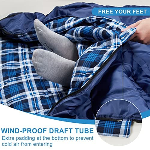 Agemore Cotton Flannel Double Sleeping Bag For Camping, Backpacking, Or Hiking. Queen Size 2 Person Waterproof Sleeping Bag For Adults Or Teens. Truck, Tent, Or Sleeping Pad, Lightweight — view 6
