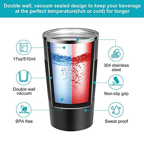 YINJAM Travel Mug 510ml Reusable Insulated Coffee Cups Vacuum Insulation Stainless Steel Thermal Bottle for Hot Cold Drinks (Black, 510ml) — view 4