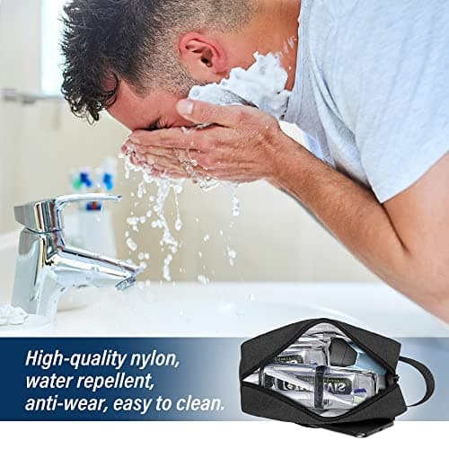 Toiletry Bag for Men, Portable Travel Wash Bag Waterproof Shaving Bag Toiletries Accessories Cosmetic Bag Make Up Bag, Gym Shower Bathroom Makeup Bag with Handle (Black) — view 3
