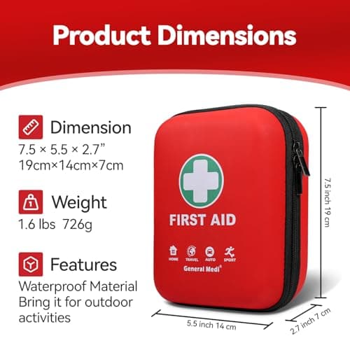 First Aid Kit - 170 Pieces Hard Case and Lightweight - Includes Instant Cold Pack,Emergency Blanket for Travel, Home, Office, Vehicle — view 3