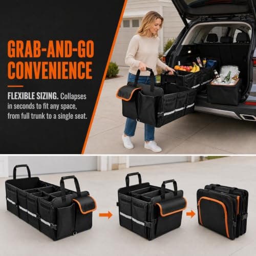FTISSLY Car Boot Organiser with Cooler Bag, Foldable Car Storage Organizer — view 3