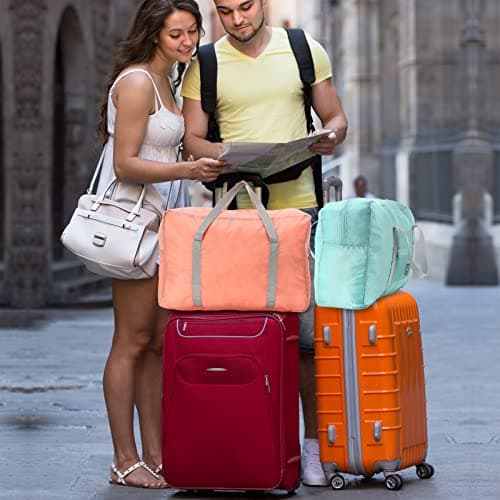 12 Pcs Foldable Travel Bags Bulk Duffel Bag Tote, Light Pink, Light Blue — view 6