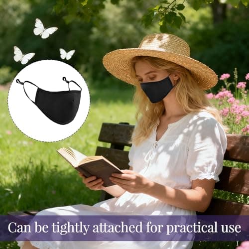 Grosion 4 PCS Reusable Cotton Face Masks with 2 Black Mask + 2 Navy Blue,Reusable Cotton Covering with Nose Wire for Glass Wearers,Washable and Breathable Fabric with Adjustable Ear Loops — view 4