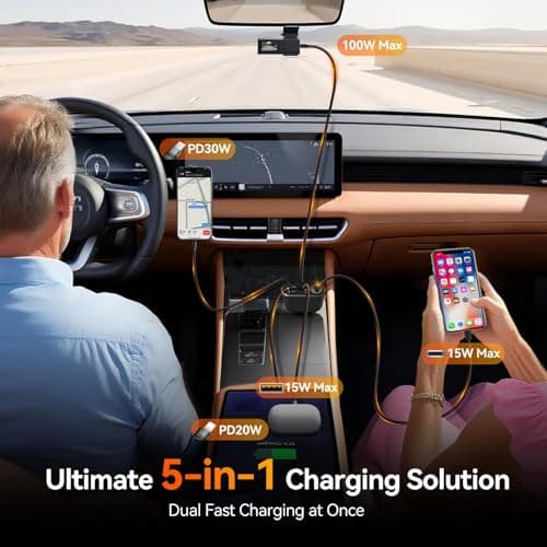 Magjieyx Retractable Car Charger, 180W Cigarette Lighter Splitter Fast Charging Socket with Replaceable Fuse Dual Type C Cables Compatible with iPhone 17/16/15/14/13/12/11 Pro Max Plus iPad Galaxy — view 3
