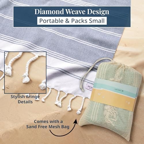 LANE LINEN Big Beach Blanket XL – Turkish Cotton Oversized Quick Dry Towel – XXL Sand Free 208x208 cm Towel for Camping, Travel, Beach, and Picnic Essentials - Navy Blazer — view 5