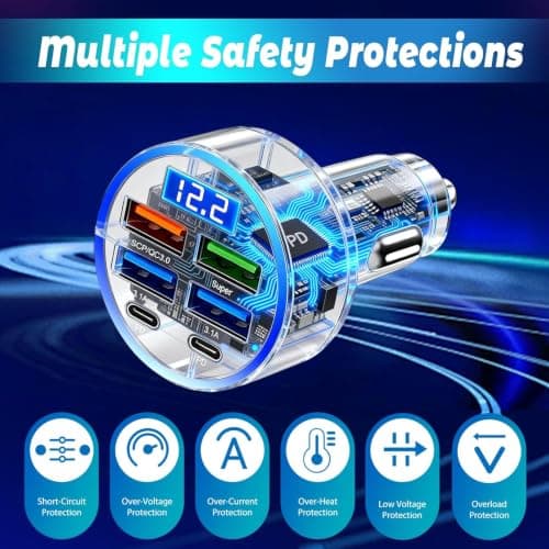 Fast Car Charger, 6 in 1 Super Fast Charging USB C Car Adapter, 12V/24V — view 6