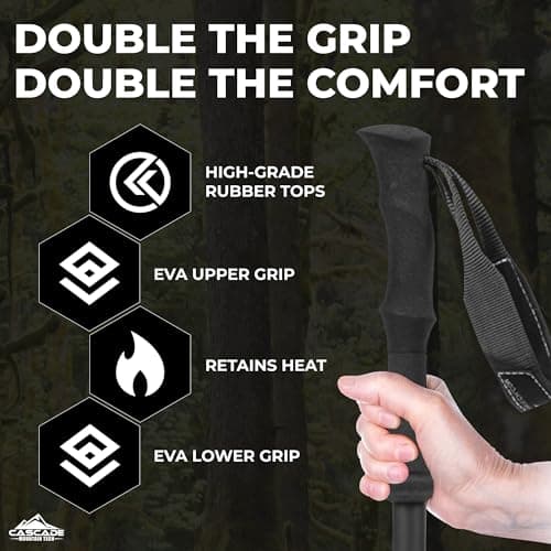Cascade Mountain Tech Trekking Poles - Ultralight 2 Piece Carbon Fiber Walking or Hiking Sticks with Quick Adjustable Locks (Set of 2), Black — view 4