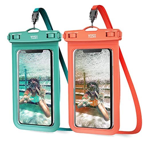 YOSH IPX8 Waterproof Phone Case 2 Pack, Fits Up to 7.0", Green & Orange