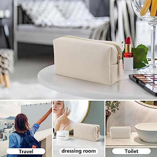 Apooliy Leather Makeup Bag for Purse Travel, Portable Small Cosmetic Organizer for Women and Girls, Make up Bag with Zipper — view 5