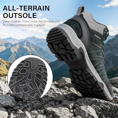 OUTJET Men's Waterproof Hiking Boots Lightweight Comfortable Leather Mid Ankle Outdoor Trekking Boot — view 6
